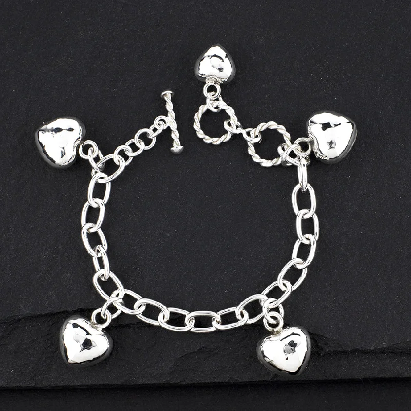 Sterling Silver Multi Heart Charm Bracelet