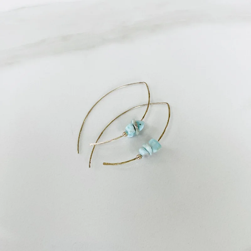 Larimar & Silver Leaf Hoops Earrings