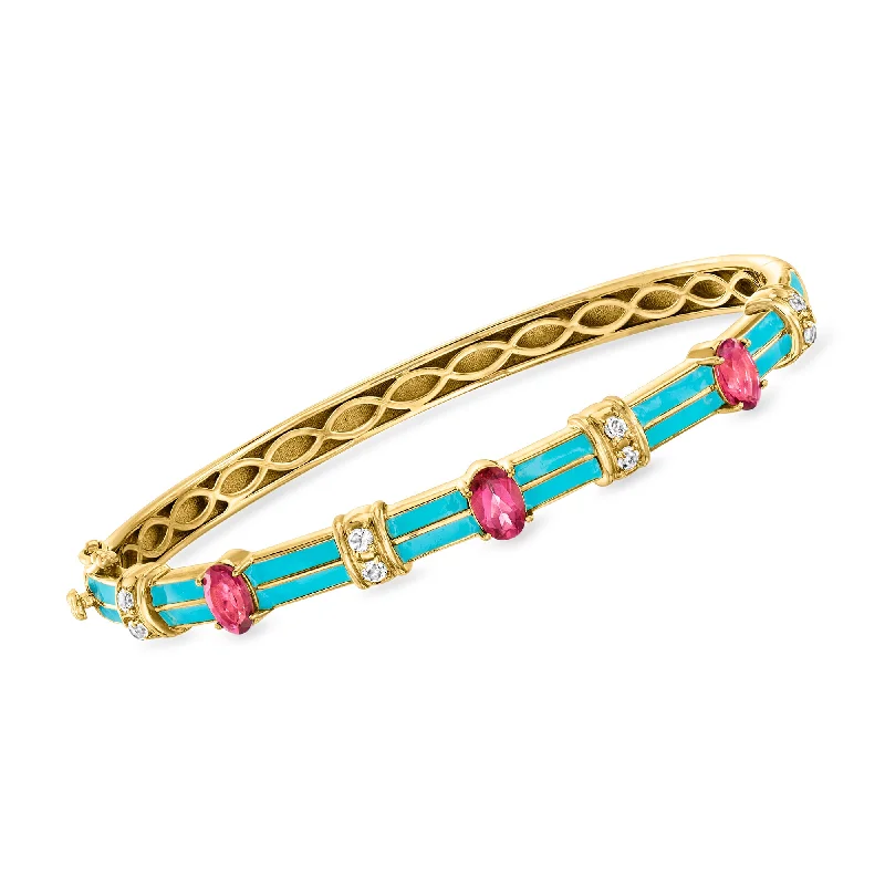 Ross-Simons Pink and White Topaz Bangle Bracelet With Blue Enamel in 18kt Gold Over Sterling