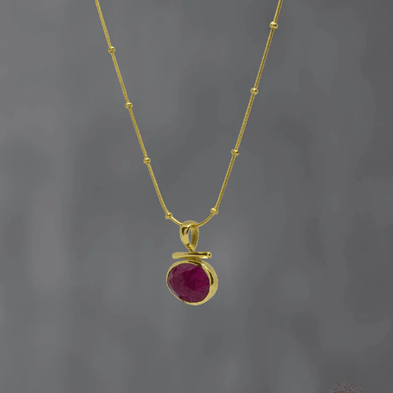 chunky necklaces for women -Gold and Ruby Bar Pendant Necklace