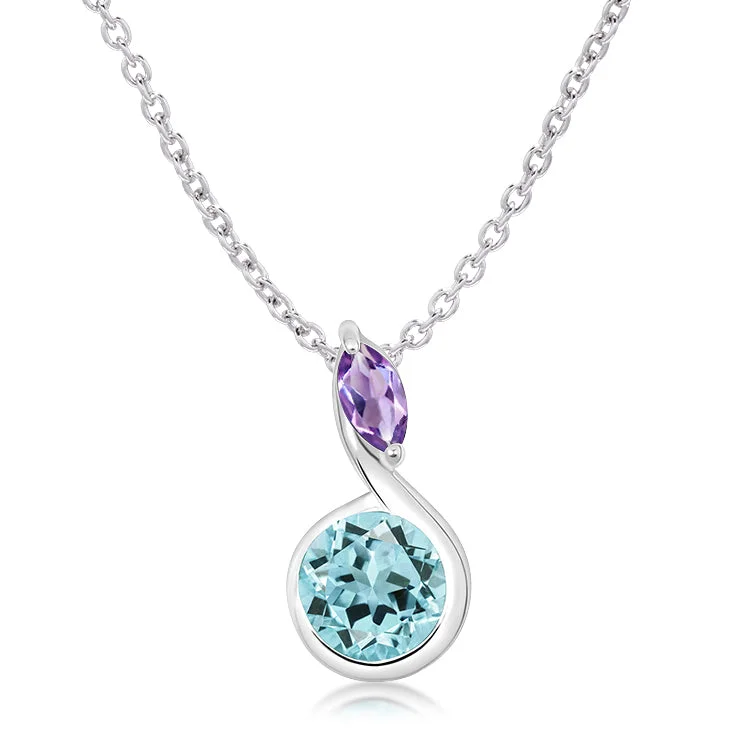 personalized necklaces for women -Unique & Co Silver Blue Topaz Amethyst Pendant Necklace