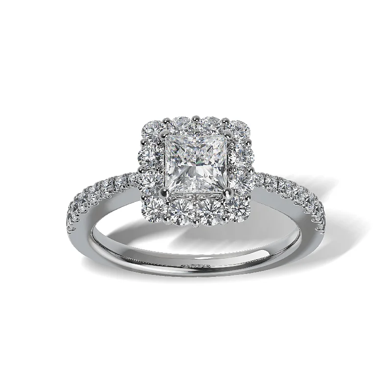 princess cut diamond engagement rings -Lab Grown Diamond Halo Engagement Ring