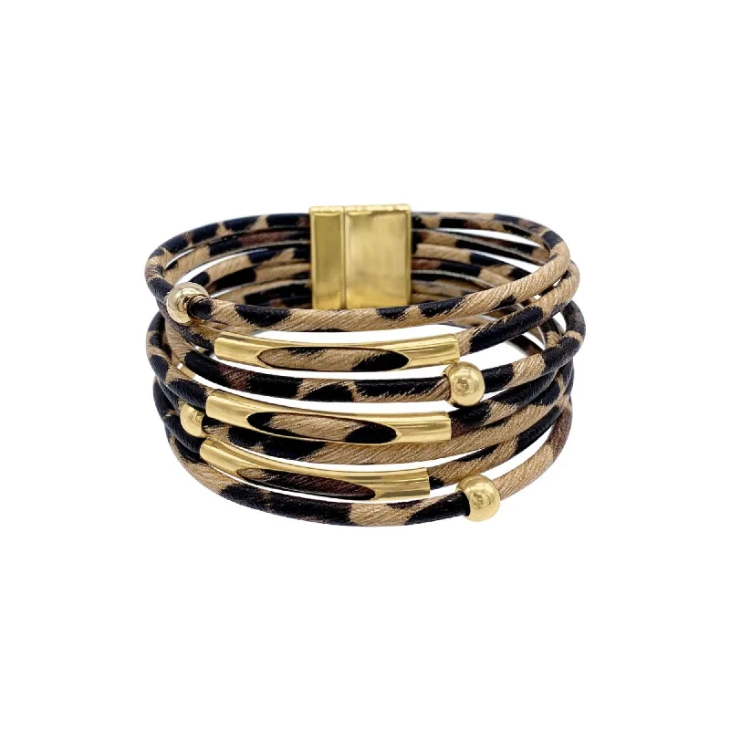 14k Gold Plated Multi Strand Leopard Print Bangle Bracelet