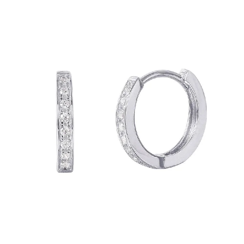 Silver 925 Rhodium Plated CZ huggie hoop Earrings with CZ - GME00021