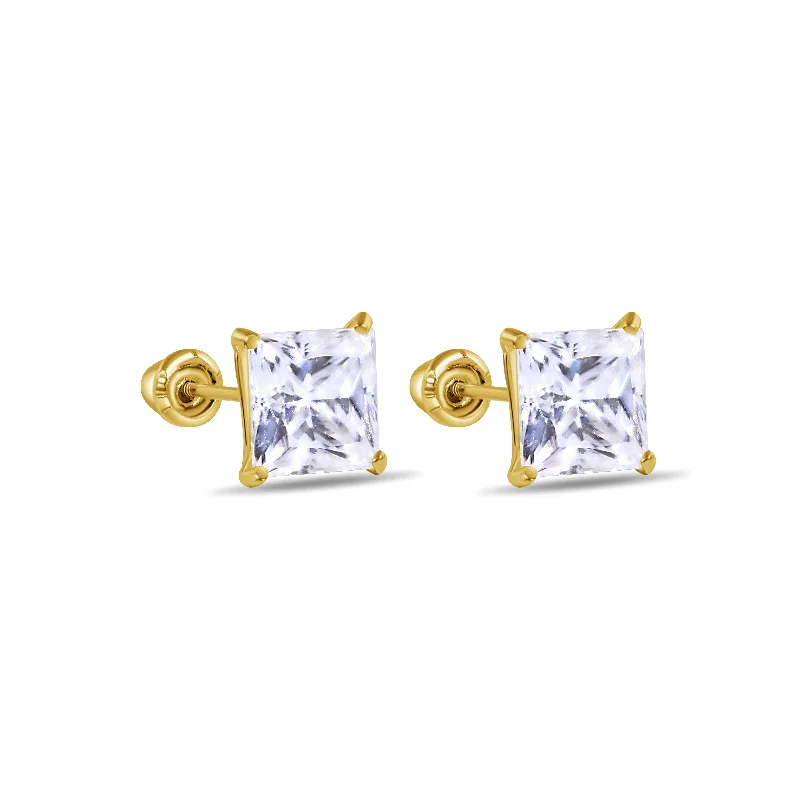 14MGME00039 - 14 Karat Yellow Gold Square Moissanite Stud Screw Back Earring