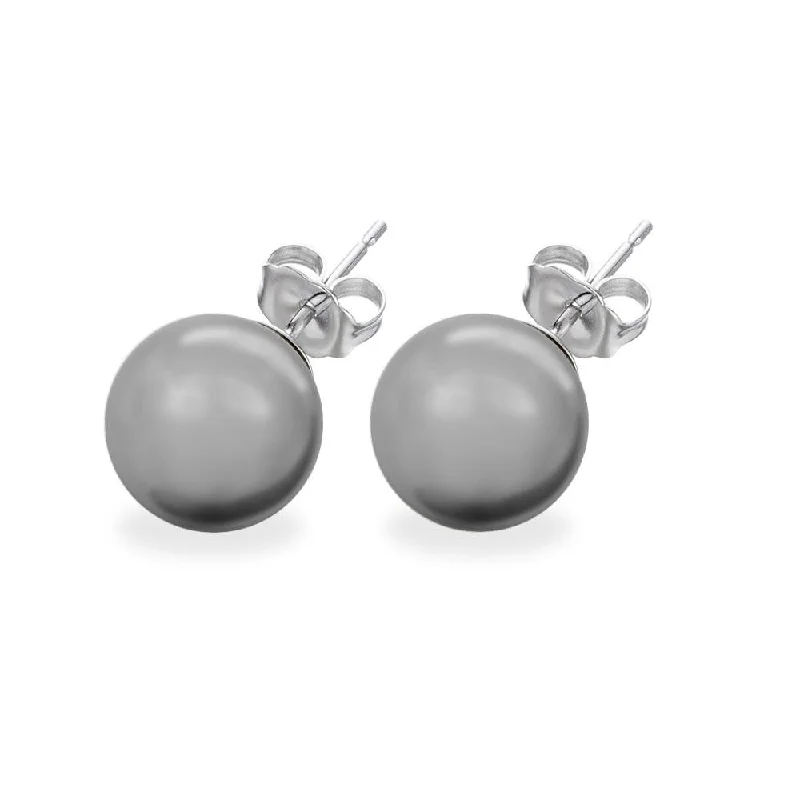 Silver 925 Rhodium Plated Gray Pearl CZ Stud Earrings - STE00639GRY