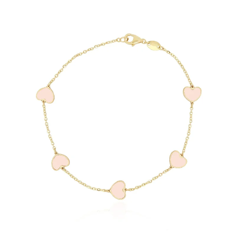 Pink Pearl Heart Station Bracelet