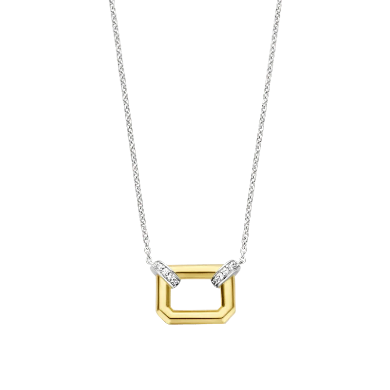 designer name necklaces for women -Ti Sento Gold Silver Necklace with Rectangle Shape and Pave Links