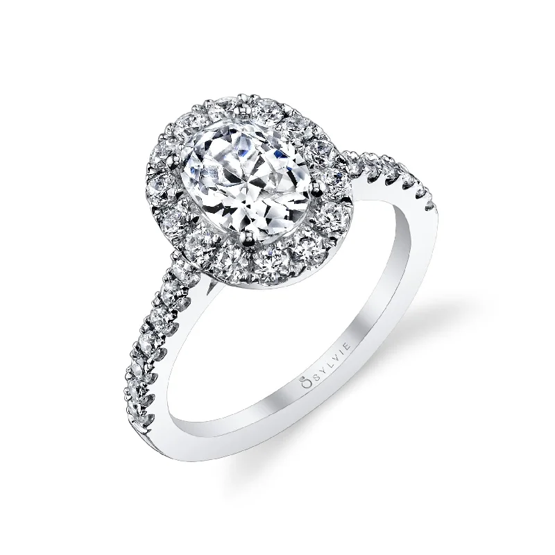 fancy cut engagement rings -Sylvie Collection 14K White Gold Oval Engagement Ring Setting .71tw