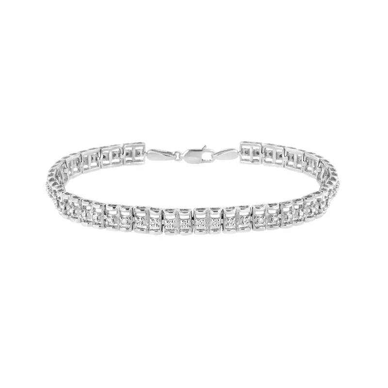 .925 Sterling Silver 1/10 Cttw Diamond Double-Link 7" Rolex Tennis Bracelet