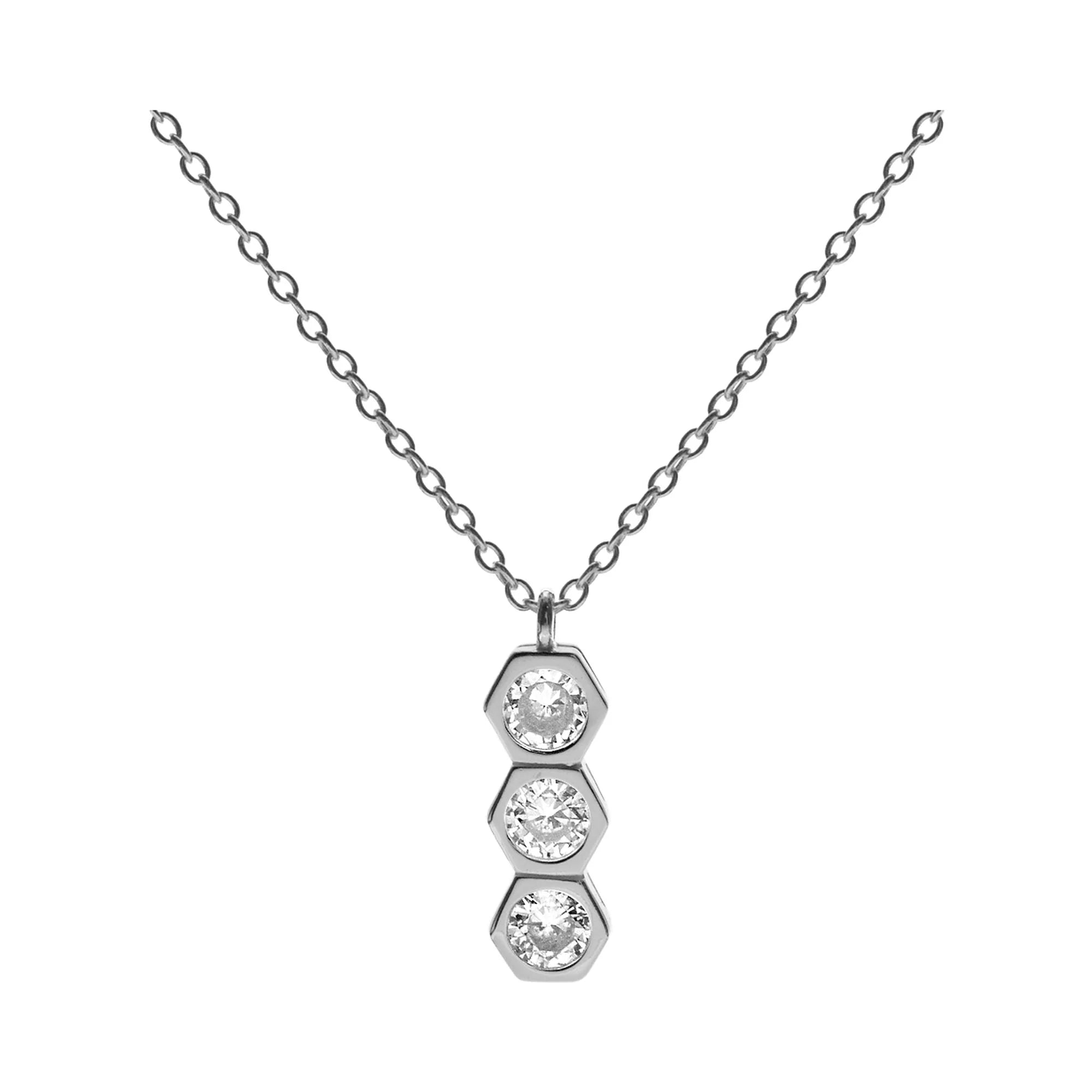 luxury diamond necklaces for women -Sterling Silver Cubic Zirconia Triple Hexagon Necklace