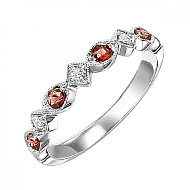 10K White Gold Garnet and Diamond Stacking Band