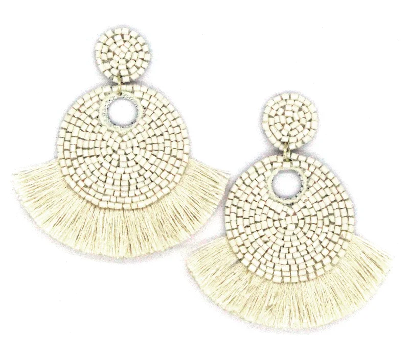 Mini Josie Beaded Tassel Earrings- Ivory