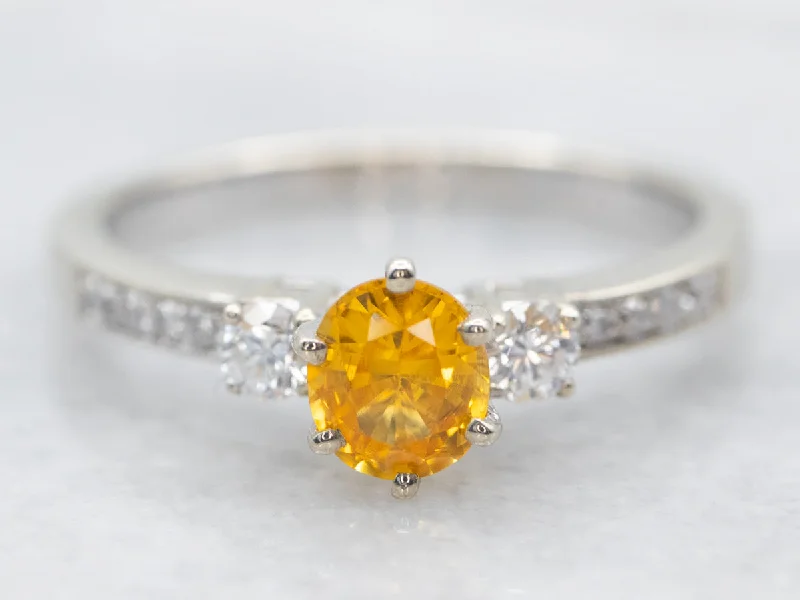 wedding bands and engagement rings for women -Modern Yellow Sapphire and Diamond Engagement Ring