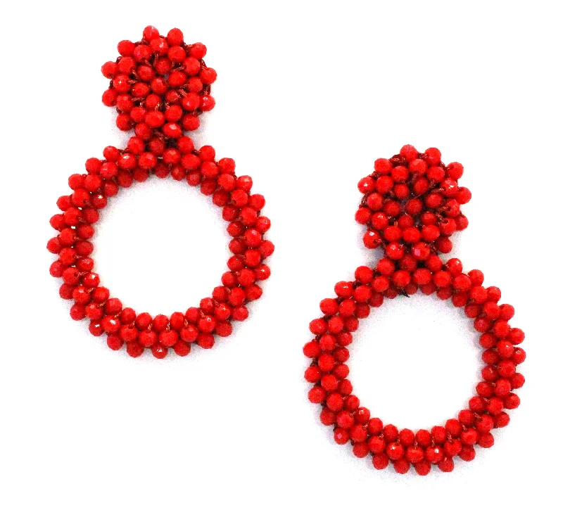 Danielle Jeweled Hoop Earrings- Fire Red