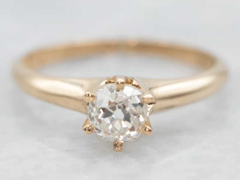 modern engagement rings for women -Yellow Gold Old Mine Cut Diamond Solitaire Engagement Ring