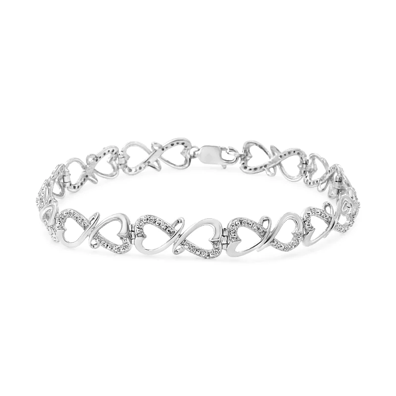 .925 Sterling Silver 1/3 Cttw Round-Cut Diamond Double Heart Infinity Link 7.25" Bracelet