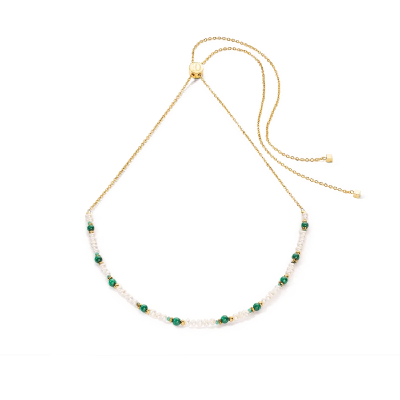 unique charm necklaces for women -Coeur De Lion Harmony Gold Pearl and Malachite Necklace