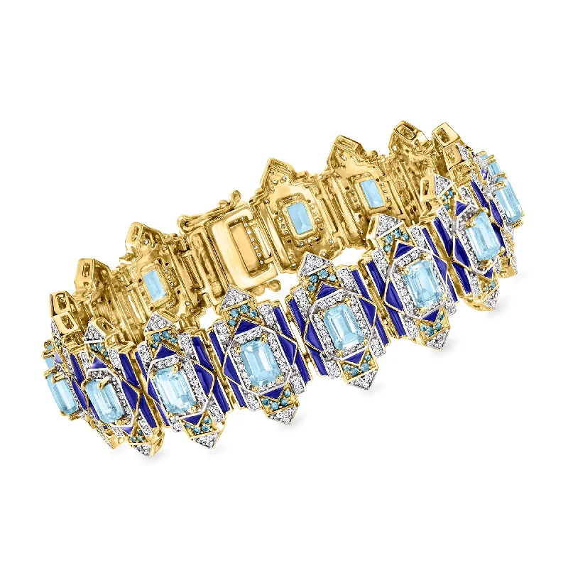 Ross-Simons London and Sky Blue and White Topaz Bracelet With Blue Enamel in 18kt Gold Over Sterling