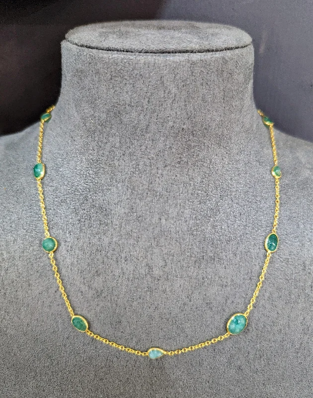 luxury fashion necklaces for women -18ct Gold Vermeil Emerald Chain Necklace