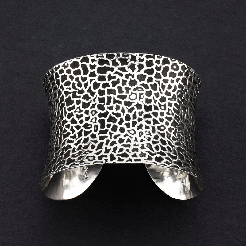 Wide Taxco Silver Patterned Cuff Bracelet