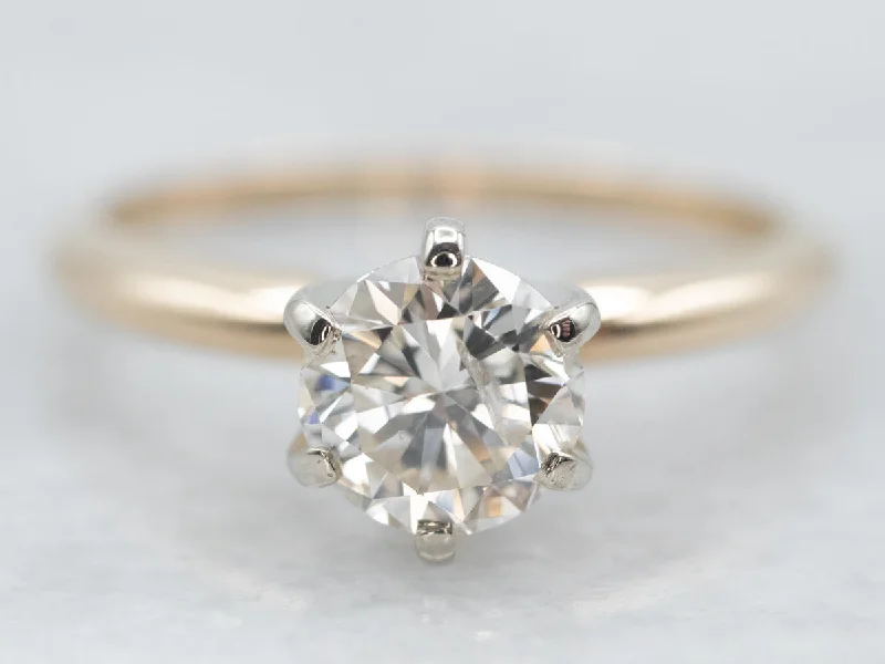 silver engagement rings for women -Two Tone Diamond Solitaire Engagement Ring