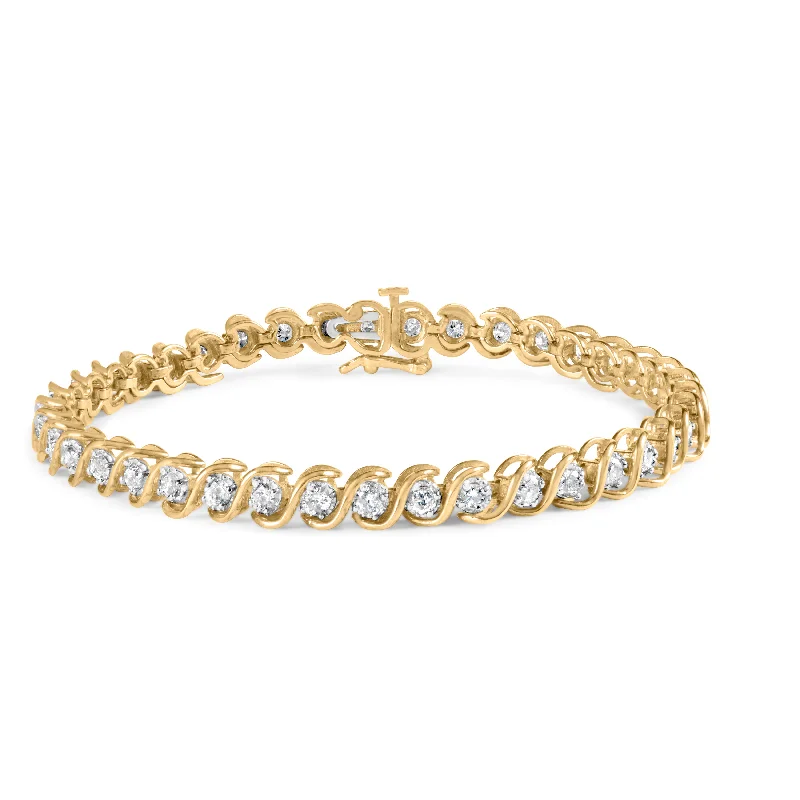 10K Yellow Gold 3 cttw Round-Cut Diamond Spiral Link 7.50" Bracelet