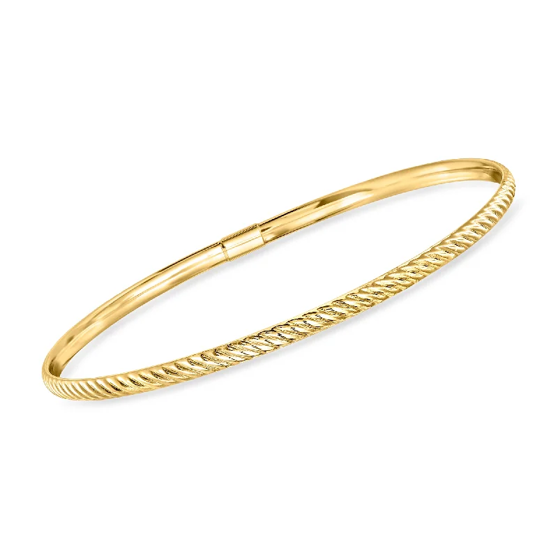 RS Pure by Ross-Simons Italian 14kt Yellow Gold Ribbed Bangle Bracelet