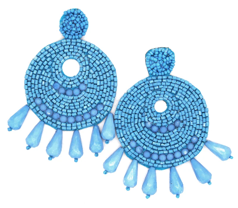 Ingrid Beaded Statement Earrings- Blue