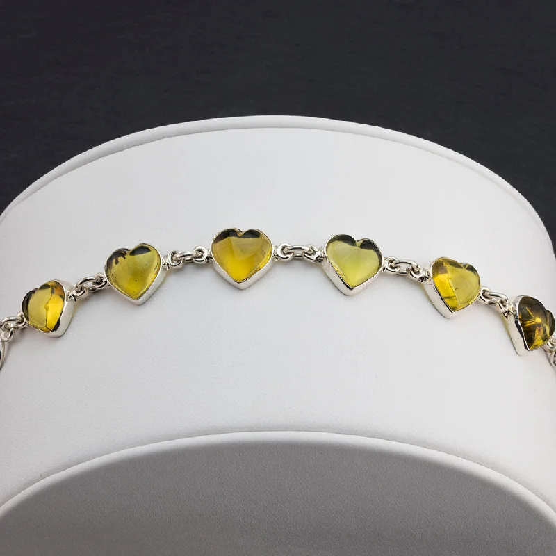 Silver and Amber Heart Link Bracelet