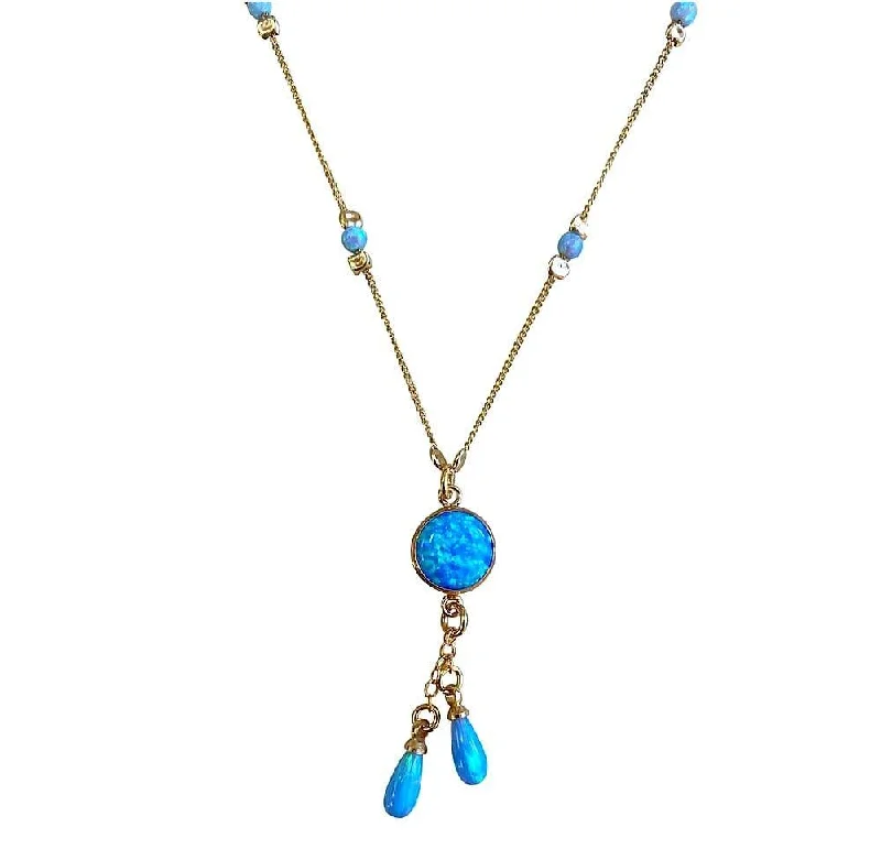 fashion-forward necklaces for women -14k Rolled Gold and Opal Stones Necklace