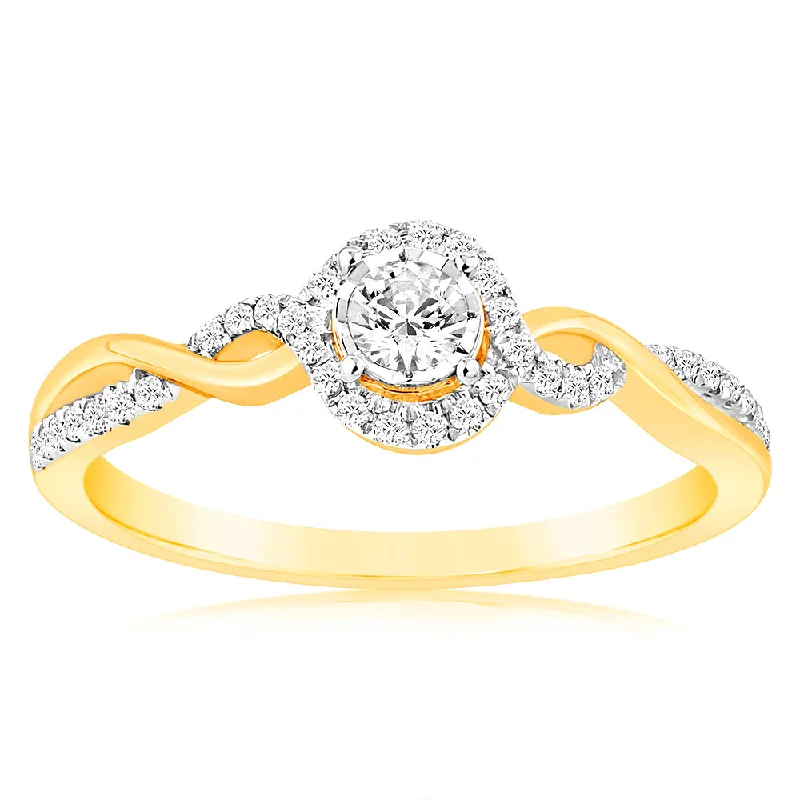 mixed metal engagement rings -Luminesce Lab Grown 9ct Yellow Gold 11 Brilliant Cut Diamonds Engagement Ring