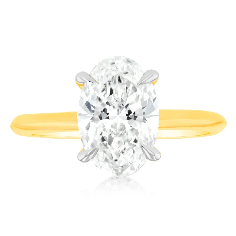 emerald-cut diamond engagement rings -Luminesce Lab Grown Certified 2 Carat Oval Diamond Engagement Ring in 18ct Yellow Gold