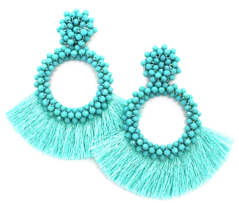 Danielle Jeweled Hoop & Fringe Earrings- Turquoise