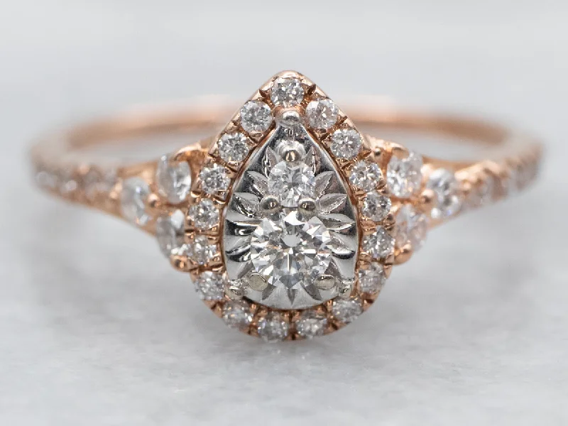 diamond cluster engagement rings -Two Tone Diamond Engagement Ring with Diamond Halo