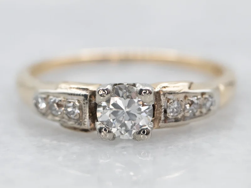 luxury diamond solitaire engagement rings -Vintage European Cut Diamond Engagement Ring with Diamond Accents