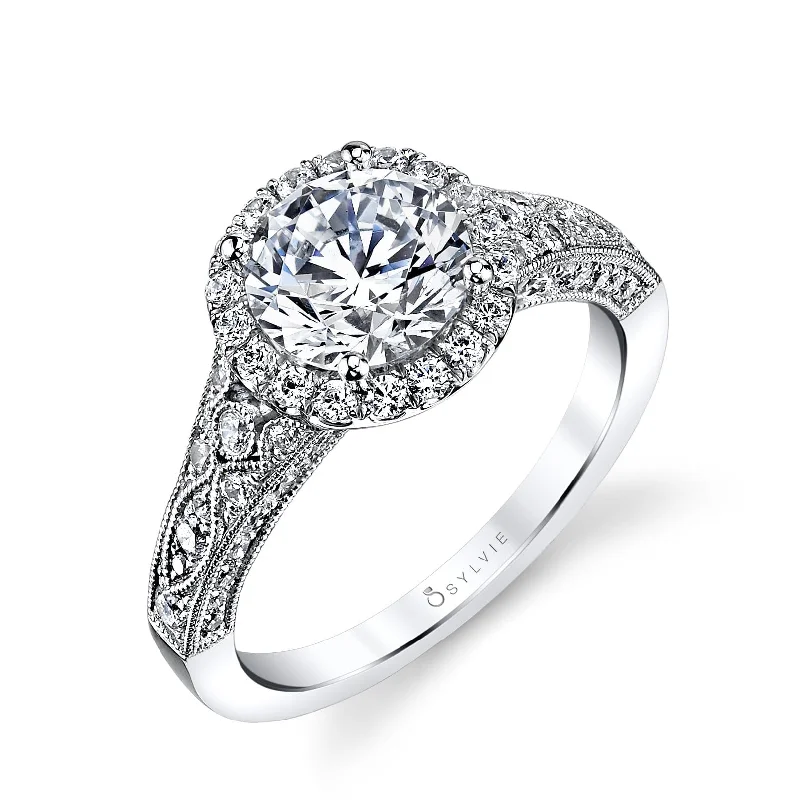 customized engagement rings -Sylvie Collection 14K White Gold Round Engagement Ring Setting