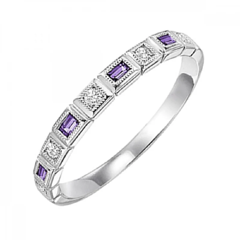 10K White Gold 0.13cttw Amethyst & 0.10cttw Diamond Band Sz 7