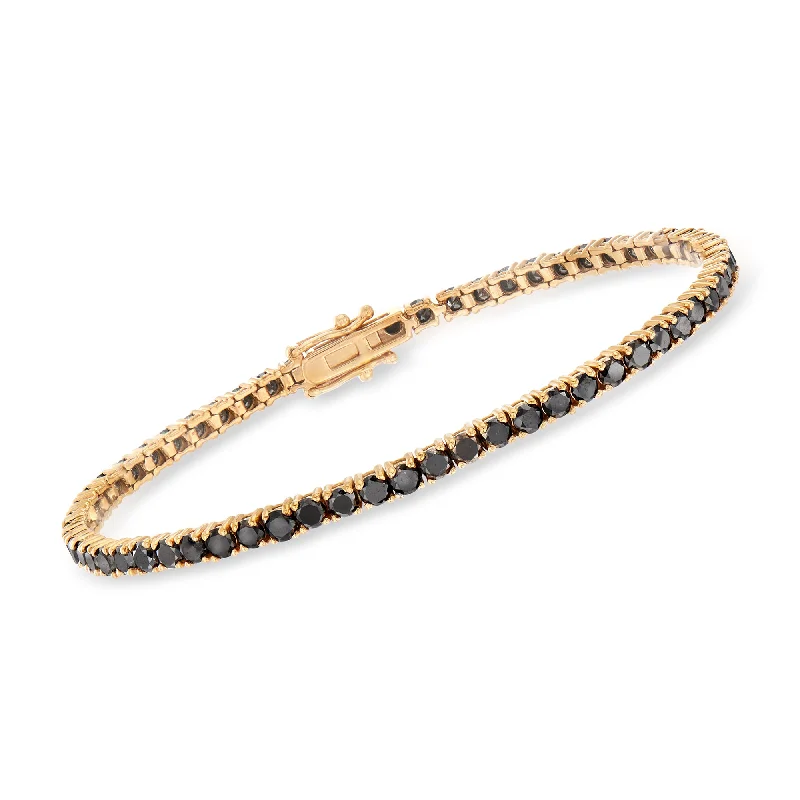 Ross-Simons Black Diamond Tennis Bracelet in 14kt Yellow Gold