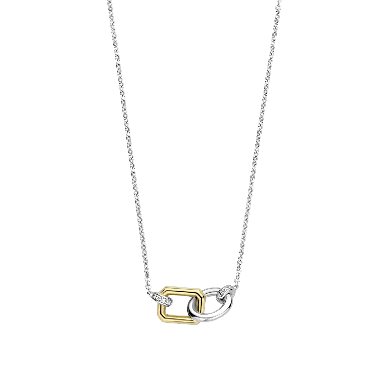 symbolic necklaces for women -Ti Sento 18ct Gold Vermeil and Silver Pave Necklace with Cubic Zirconia Stones