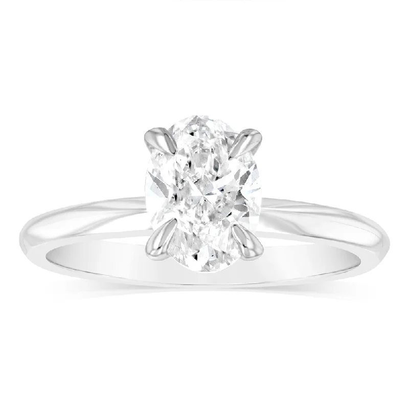 pear cut engagement rings for women -Luminesce Lab Grown 14ct White Gold 1 Carat Certified Oval Solitaire Engagement Ring