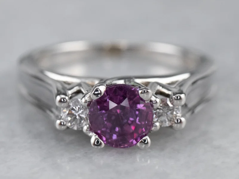 stackable engagement rings -Purple Sapphire Diamond White Gold Engagement Ring