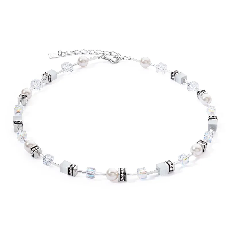 wedding gift necklaces for women -Coeur De Lion GeoCUBE® Iconic Pearl Mix Silver-White Necklace