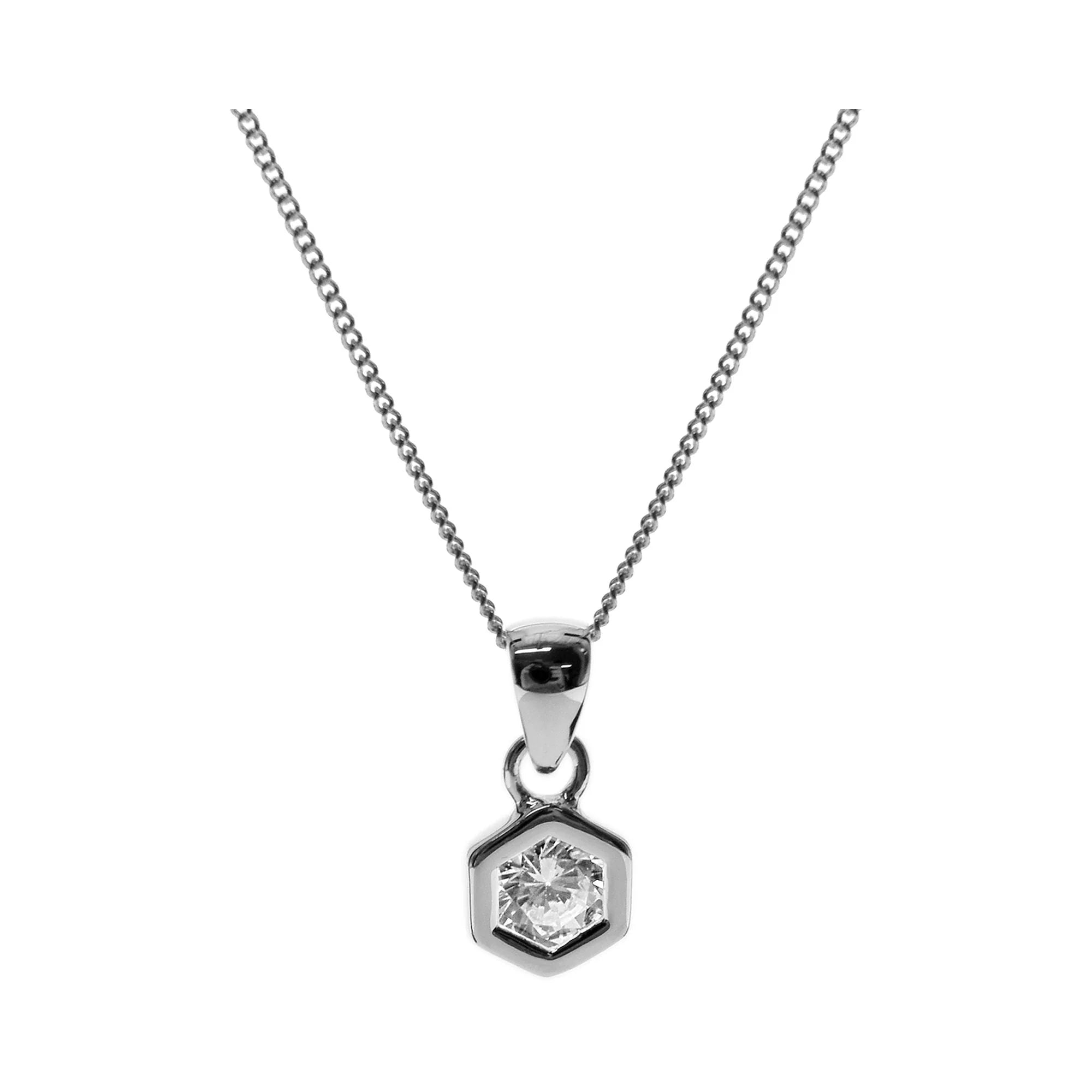 women’s elegant silver necklaces -Sterling Silver Cubic Zirconia Hexagon Pendant Necklace