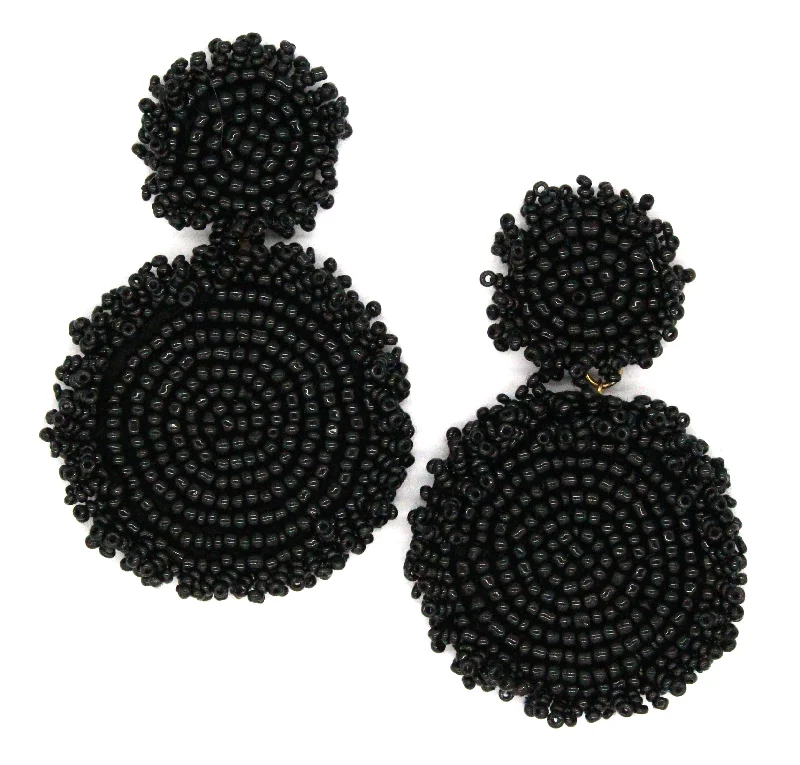 Kira Beaded Statement Earrings- Black