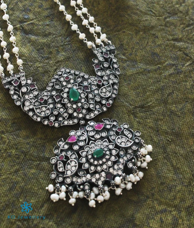 luxury necklaces for women -The Prayag Silver Pearl Makarakanti Necklace