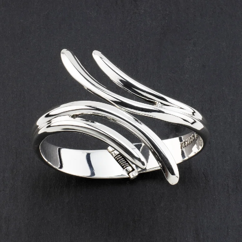 Solid Sterling Silver Wave Hinged Statement Bangle