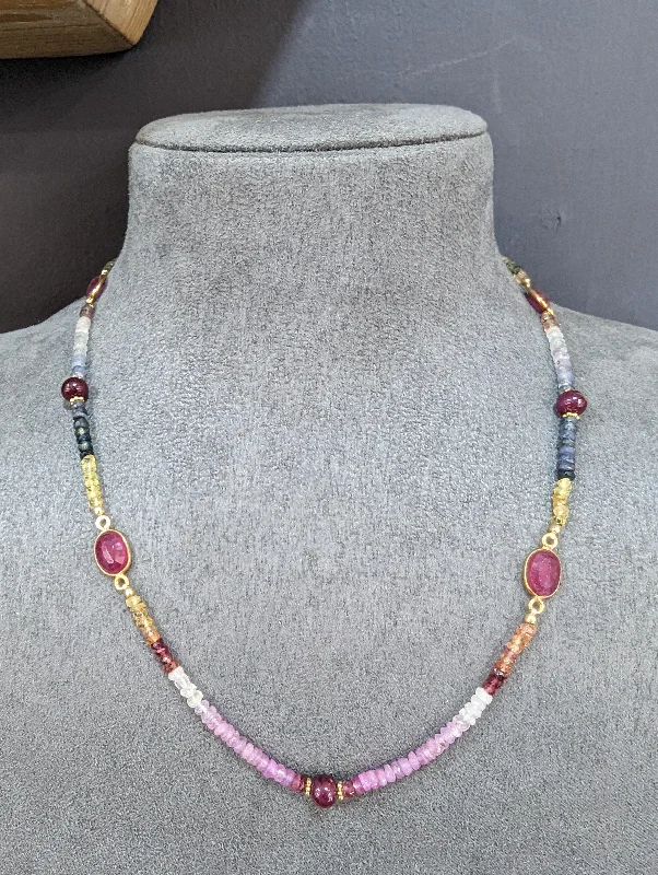 birthday gift necklaces for women -18ct Gold Vermeil Sapphire and Ruby Necklace