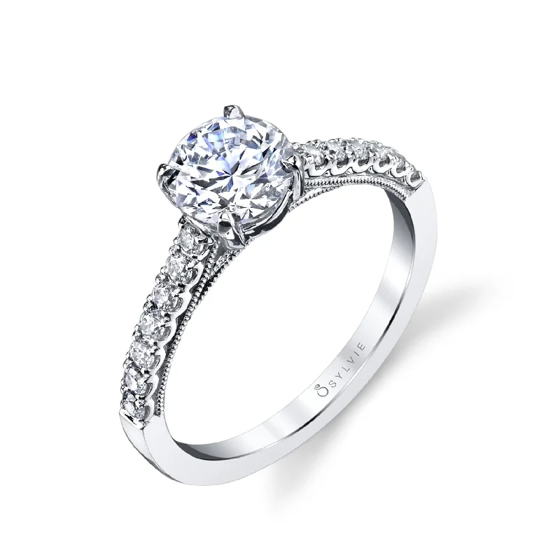 engagement rings with colored diamonds -Sylvie Collection 14K White Gold Round Engagement Ring Setting