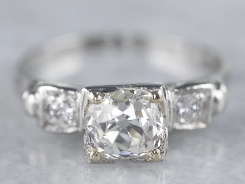 bespoke engagement rings -Platinum Old Mine Cut Diamond Engagement Ring